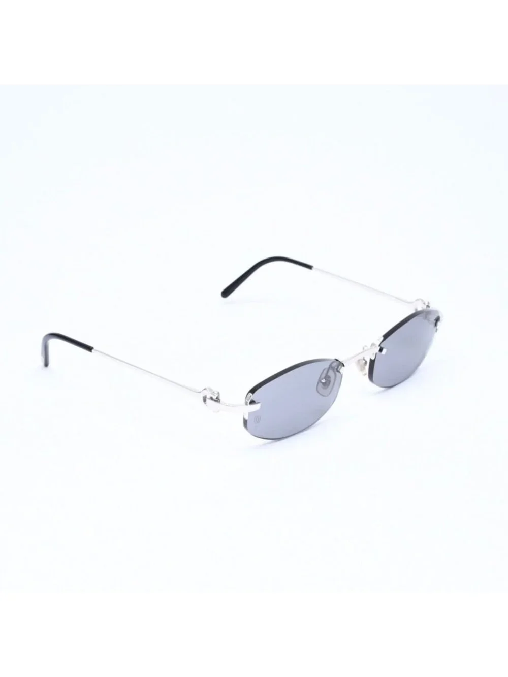 Cartier Rimless Oval Sunglasses 2C Motif Black Allie Silver Eyewear